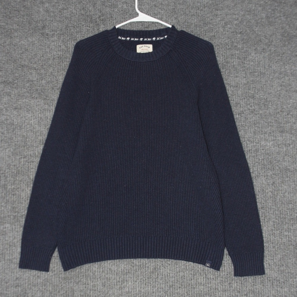 Fat Face Sweater Womens M Navy Ribbed Knit Crew Neck British Fashion Designed